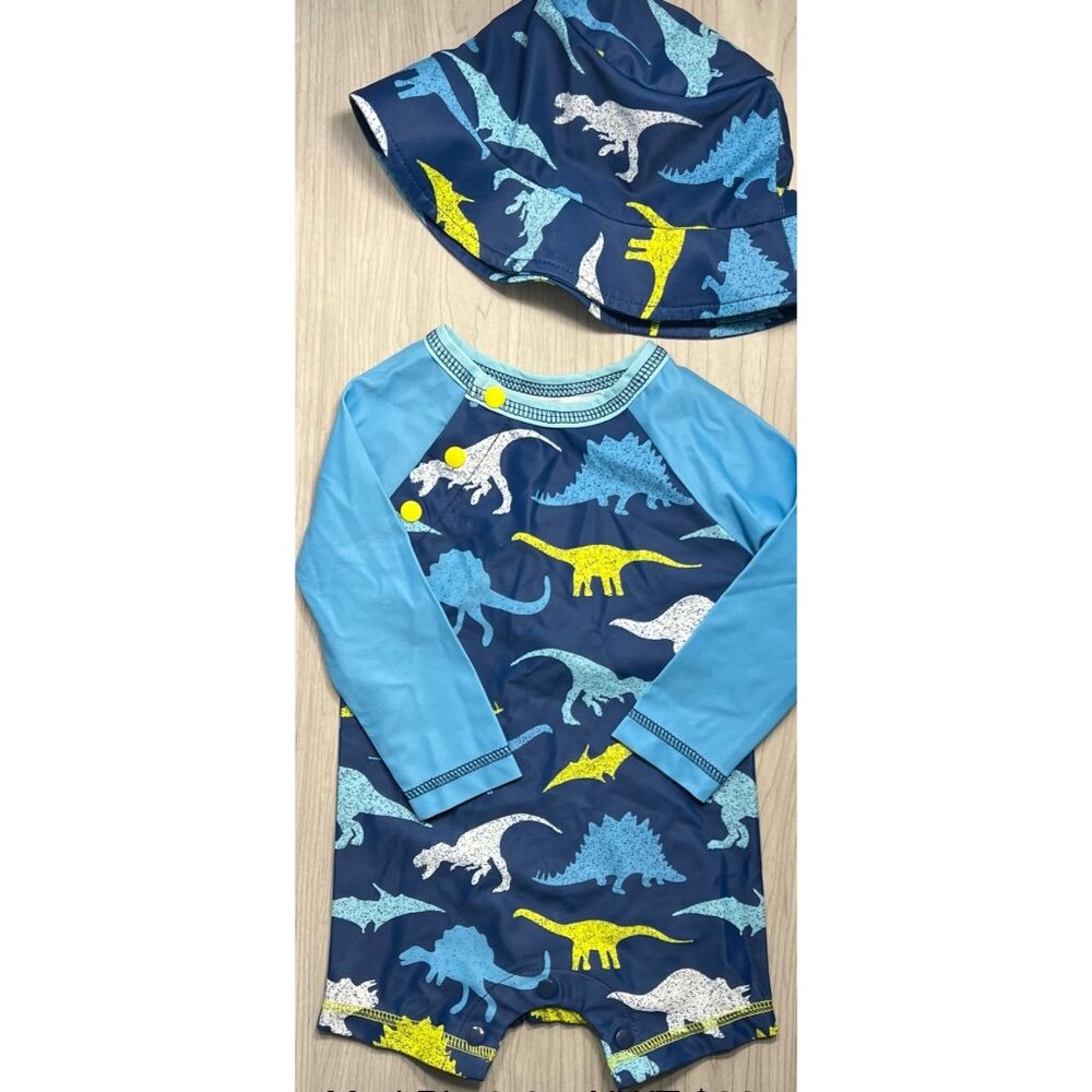 Mud Pie 3-6m Dinosaur Rash Guard 1pc Swim bathing suit Hat set NWOT long sleeve